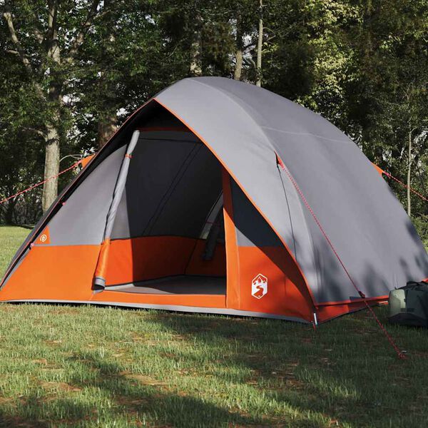 vidaXL Tente de camping Gris et orange 320 x 275 x 190 cm taffetas