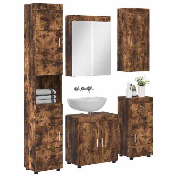 vidaXL Ensemble de mobilier de salle de bain TULUM Ch&ecirc;ne fum&eacute;
