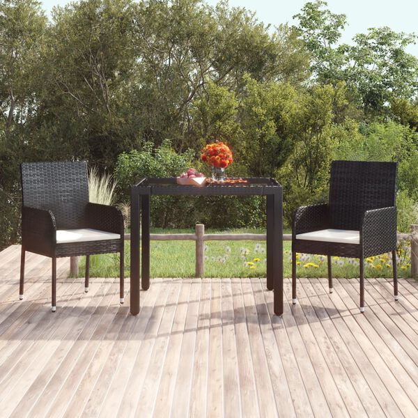 vidaXL Table de jardin dessus en verre Noir 90x90x75 cm Résine tressée