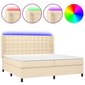 vidaXL Sommier &agrave; lattes de lit matelas et LED Cr&egrave;me 200x200 cm Tissu