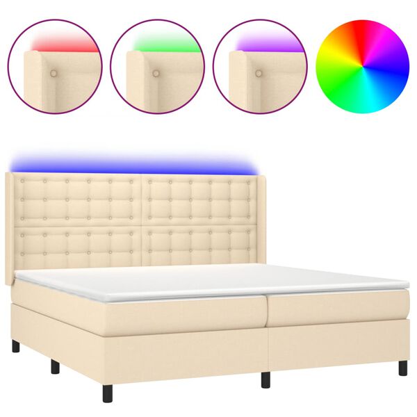 vidaXL Sommier &agrave; lattes de lit matelas et LED Cr&egrave;me 200x200 cm Tissu