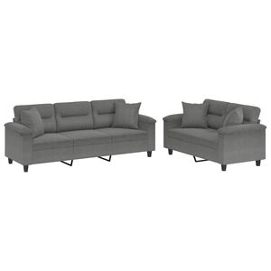 vidaXL Ensemble de canap&eacute;s 2 pcs coussins Gris fonc&eacute; Tissu microfibre