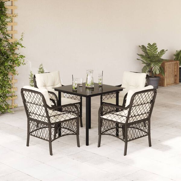 vidaXL Ensemble &agrave; manger de jardin 5 pcs et coussins marron poly rotin