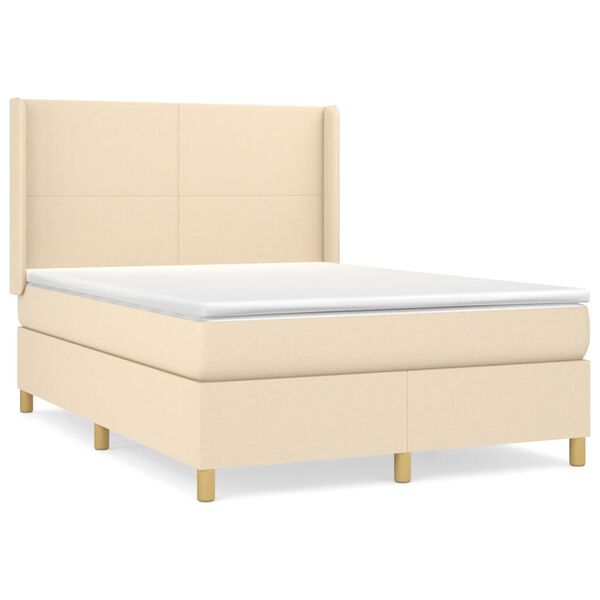vidaXL Sommier &agrave; lattes de lit avec matelas Cr&egrave;me 140x200 cm Tissu