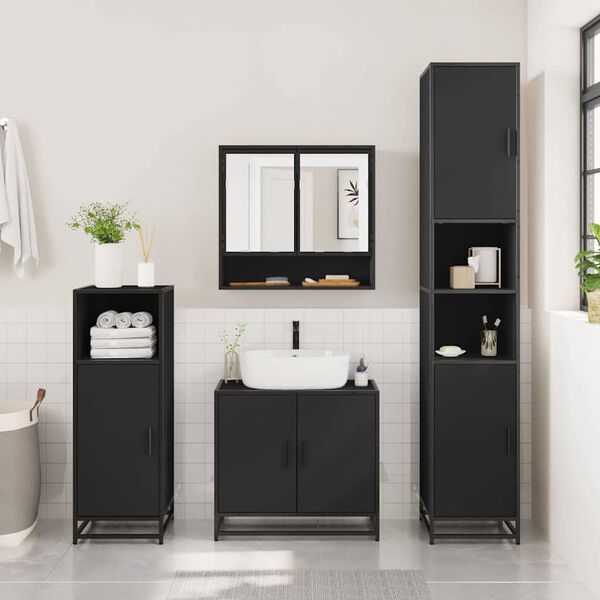 vidaXL Ensemble de meubles salle de bain 2 pcs noir bois d'ing&eacute;nierie
