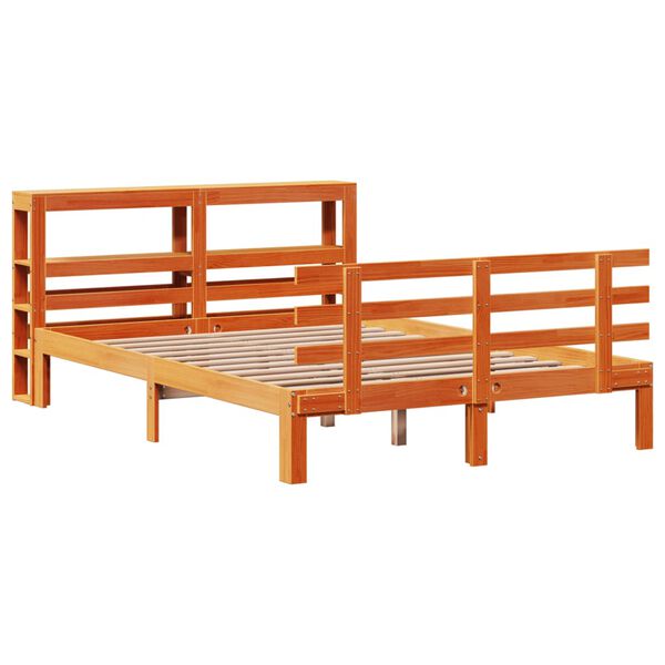 vidaXL Cadre de lit et t&ecirc;te de lit sans matelas cire marron 150x200 cm