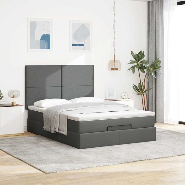 VidaXL Cadre de lit ottoman avec matelas gris fonc&eacute; 140x200 cm tissu