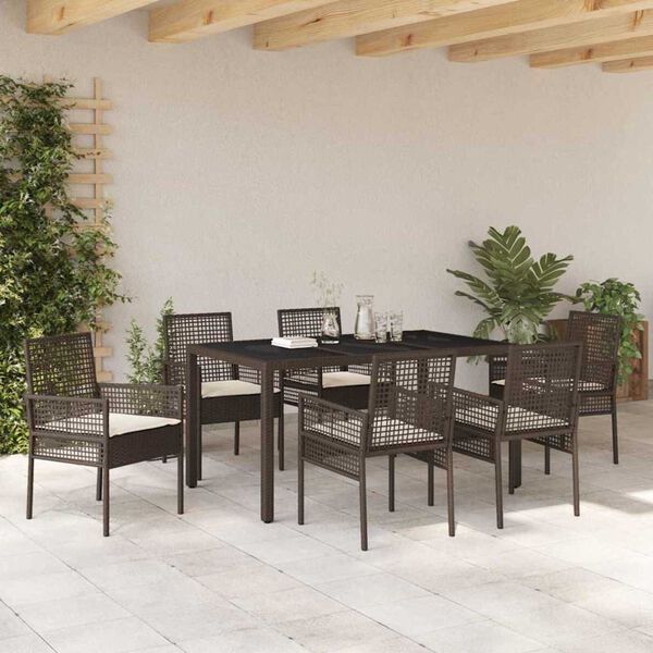 vidaXL Ensemble de salle &agrave; manger pour jardin 7 pcs Marron polyrotin
