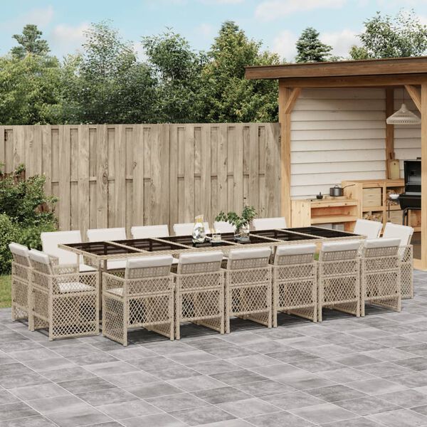 vidaXL Ensemble &agrave; manger de jardin et coussins 17 pcs beige