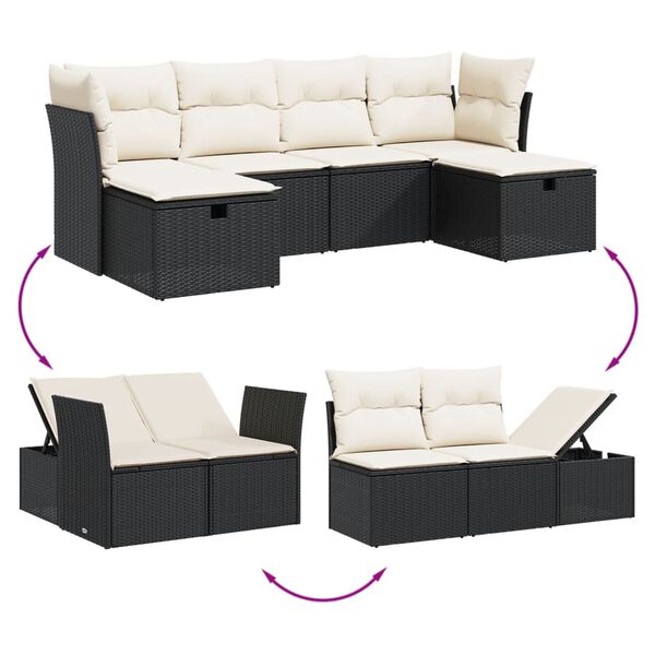 vidaXL Salon de jardin 6 pcs avec coussins noir r&eacute;sine tress&eacute;e