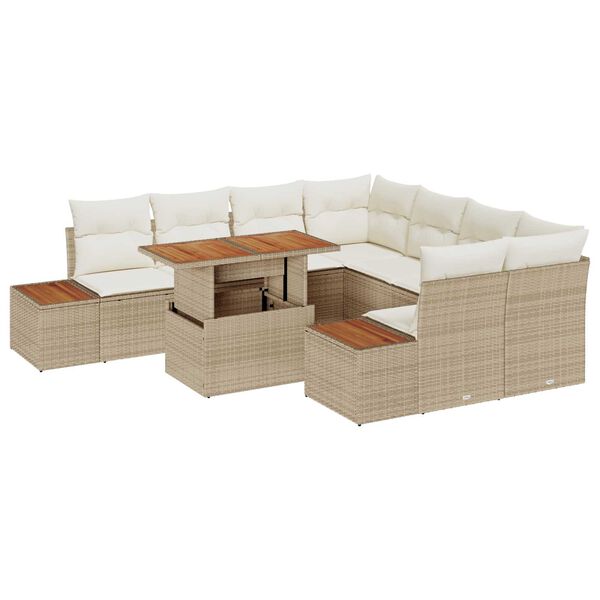 vidaXL Ensemble de canapé de jardin 9 pcs Beige Poly rotin