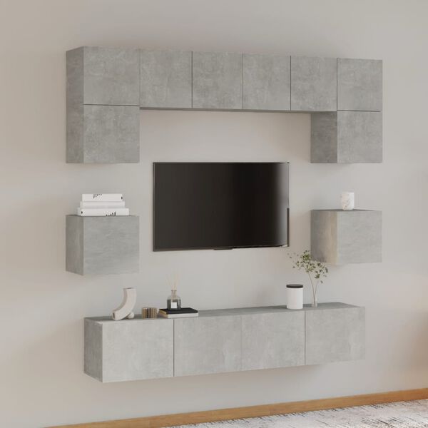 vidaXL Ensemble de meubles TV 8 pcs Gris b&eacute;ton Bois d'ing&eacute;nierie