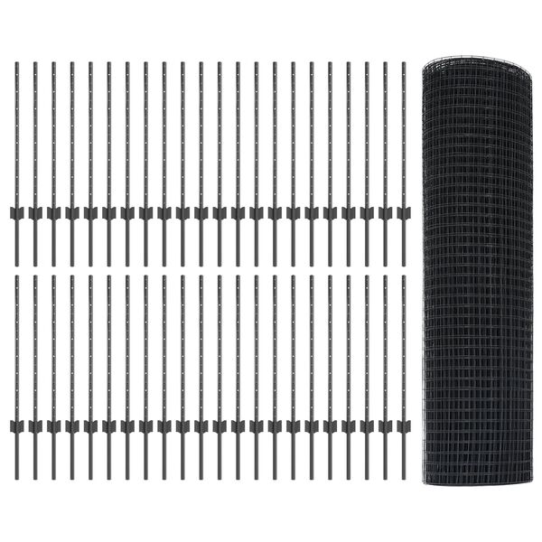 vidaXL Cl&ocirc;ture avec poteau Gris 0,8 x 100 m Acier et PVC