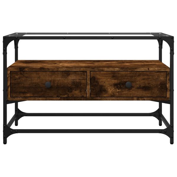 vidaXL Meuble TV avec dessus en verre ch&ecirc;ne fum&eacute; bois d'ing&eacute;nierie