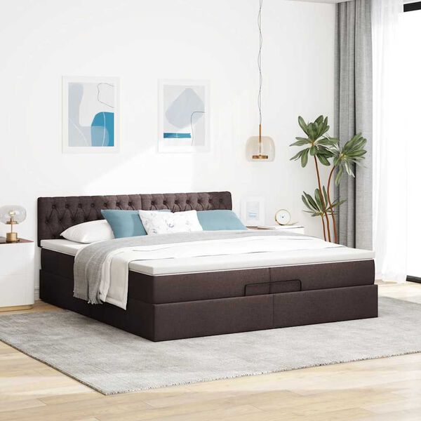 VidaXL Cadre de lit ottoman avec matelas marron fonc&eacute; 200x200 cm tissu