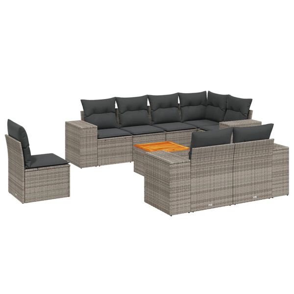 vidaXL Salon de jardin 9 pcs avec coussins gris résine tressée