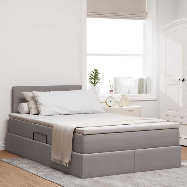 vidaXL Lit avec rangement et LED avec matelas Taupe 120 x 190 cm tissu