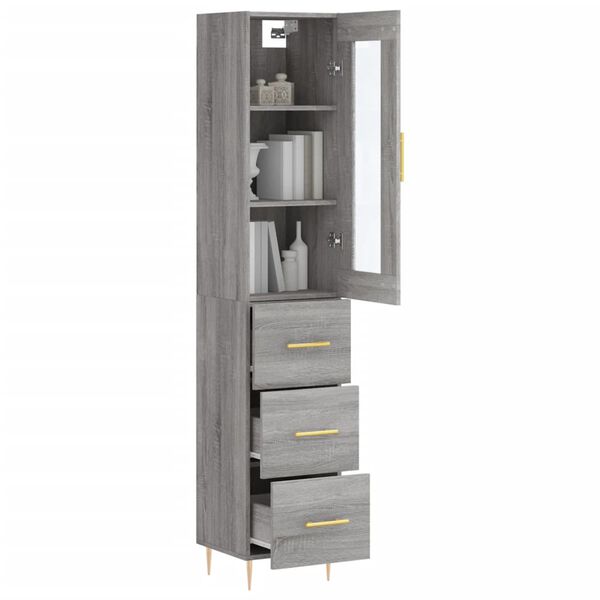 vidaXL Buffet haut Sonoma gris 34,5x34x180 cm Bois d'ingénierie
