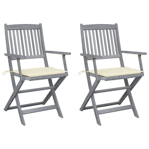 vidaXL Chaises pliables d'ext&eacute;rieur lot de 2 et coussins Bois d'acacia