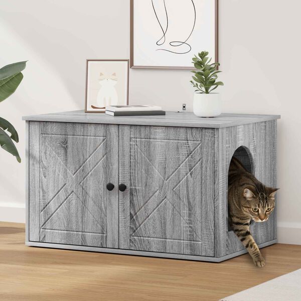 vidaXL Maison pour chat Gris Sonoma 85 x 55 x 50 cm Bois d'ing&eacute;nierie