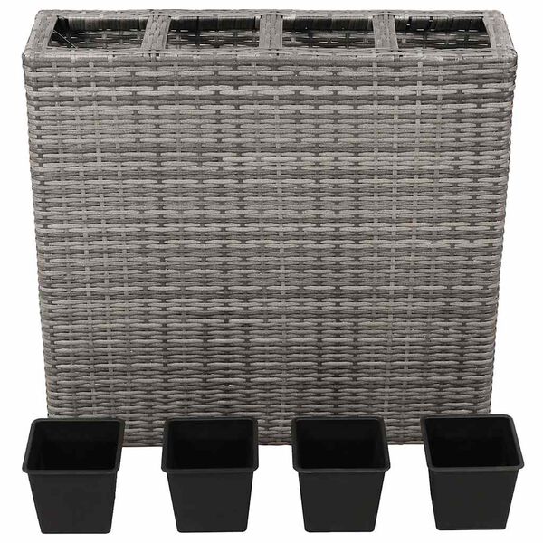 vidaXL Lit surélevé de jardin avec 4 pots Résine tressée Gris