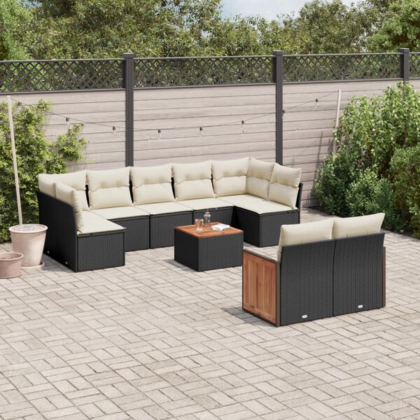 vidaXL Salon de jardin 10 pcs avec coussins noir r&eacute;sine tress&eacute;e