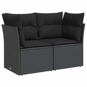 vidaXL Canap&eacute; de jardin avec coussins 2 places en polyrotin noir
