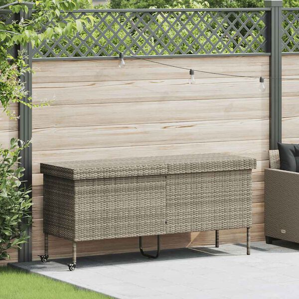 vidaXL Boîte de rangement de jardin et roues gris clair résine tressée