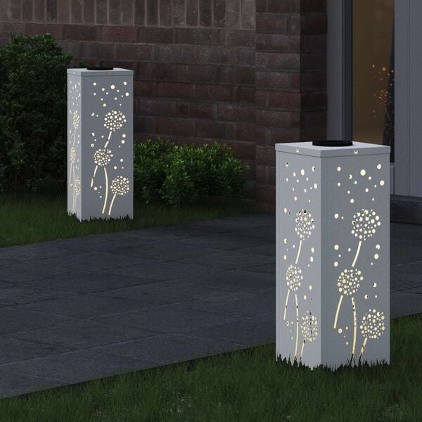 vidaXL Lumi&egrave;re de chemin LED solaire 2 pcs Blanc Acier lamin&eacute; &agrave; froid