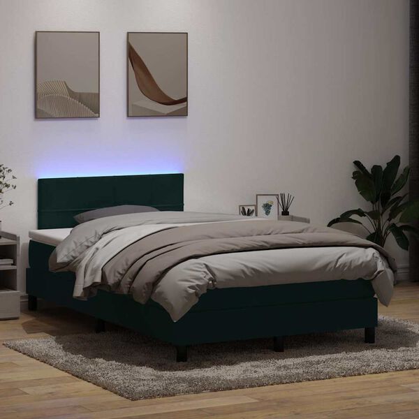 vidaXL Sommier &agrave; lattes de lit et matelas et LED vert fonc&eacute; 120x220cm velours