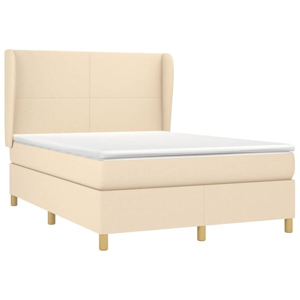vidaXL Sommier &agrave; lattes de lit avec matelas Cr&egrave;me 140x200 cm Tissu