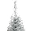 vidaXL Sapin de No&euml;l artificiel pr&eacute;-&eacute;clair&eacute; Argent 210 cm PET