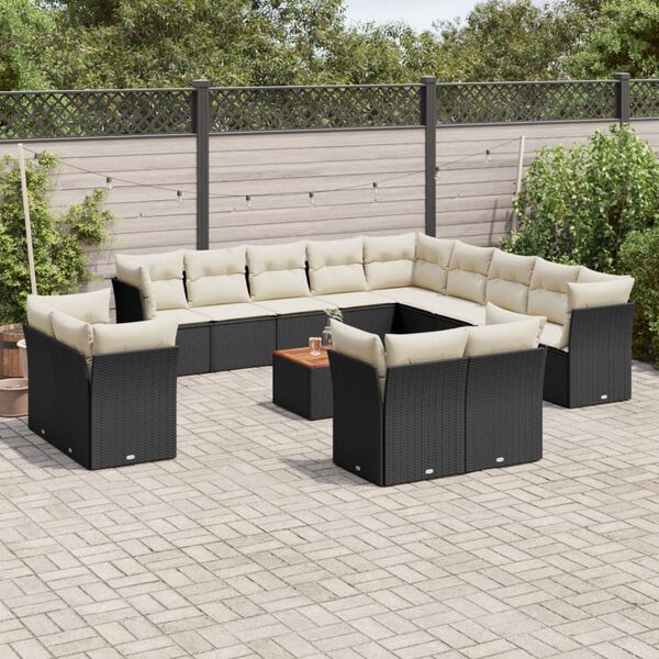 vidaXL Salon de jardin avec coussins 14 pcs noir r&eacute;sine tress&eacute;e