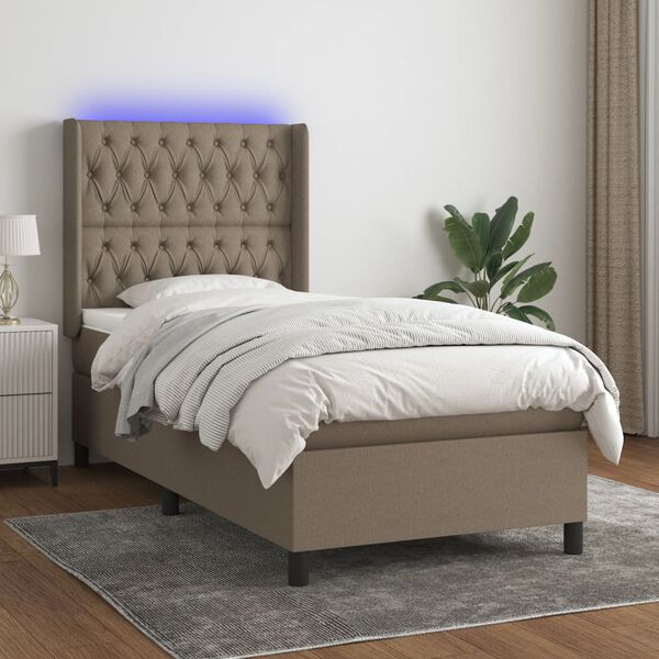 vidaXL Sommier &agrave; lattes de lit matelas et LED Taupe 80x200cm Tissu