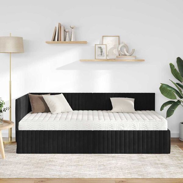 vidaXL Cadre de lit d'angle avec matelas 2 pcs Noir Velours