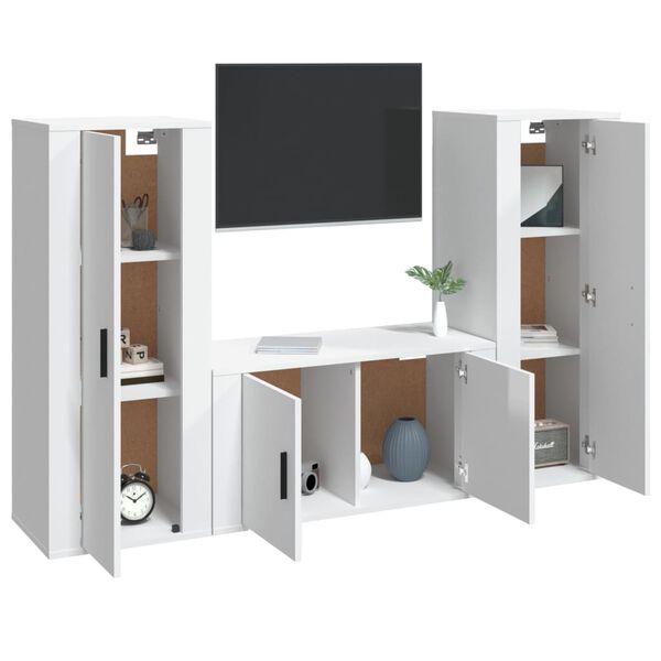 vidaXL Ensemble de meubles TV 3 pcs Blanc brillant Bois d'ing&eacute;nierie