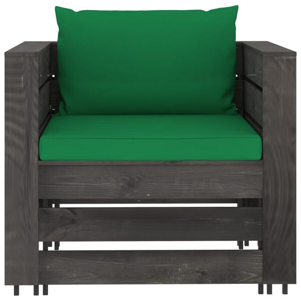 vidaXL Salon de jardin 7 pcs avec coussins Bois impr&eacute;gn&eacute; de gris