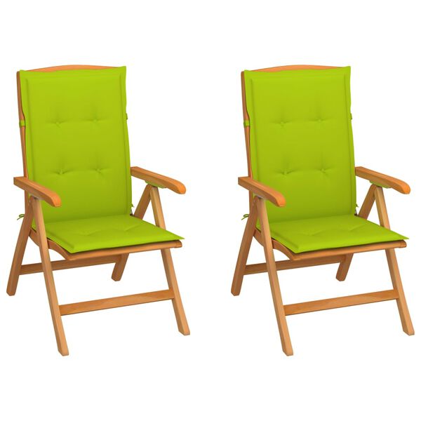 vidaXL Chaises de jardin lot de 2 avec coussins vert vif Bois de teck