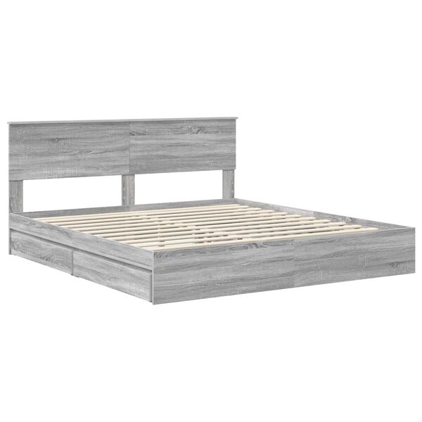 vidaXL Lit de Rangement Gris Sonoma 180 x 200 cm Bois d'ing&eacute;nierie