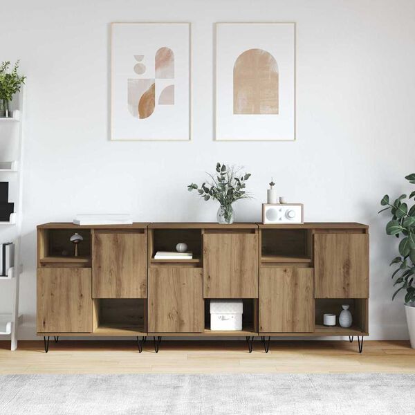 vidaXL Buffet 3 pcs Ch&ecirc;ne artisanal 60 x 35 x 70 cm