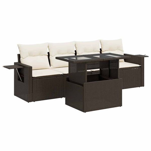 vidaXL Salon de jardin avec coussins 5 pcs marron r&eacute;sine tress&eacute;e