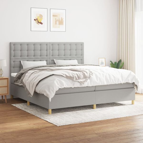 vidaXL Sommier &agrave; lattes de lit avec matelas Gris clair 200x200cm Tissu