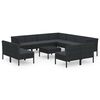 vidaXL Salon de jardin 12 pcs avec coussins r&eacute;sine tress&eacute;e noir