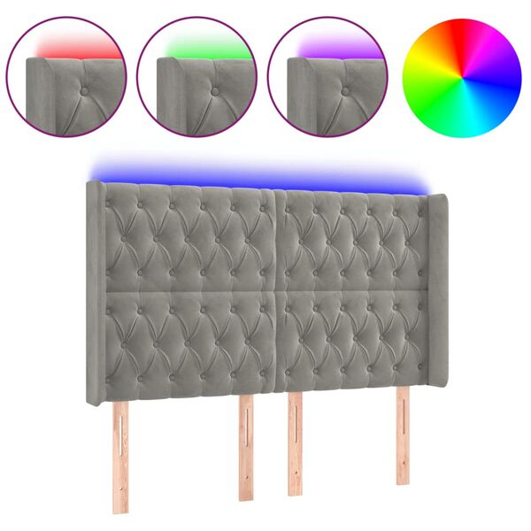 vidaXL T&ecirc;te de lit &agrave; LED Gris clair 163x16x118/128 cm Velours