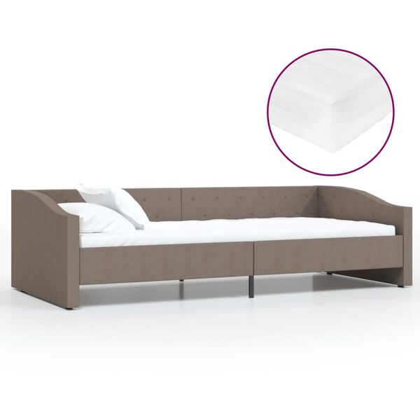 vidaXL Lit avec matelas et USB Taupe Tissu 90x200 cm
