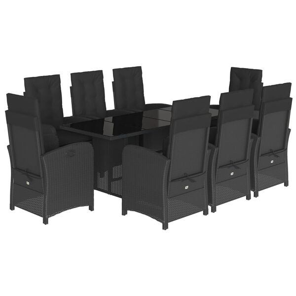 vidaXL Ensemble &agrave; manger de jardin 9pcs coussins noir r&eacute;sine tress&eacute;e