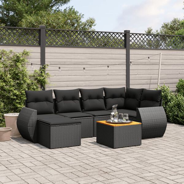 vidaXL Salon de jardin 7 pcs avec coussins noir r&eacute;sine tress&eacute;e