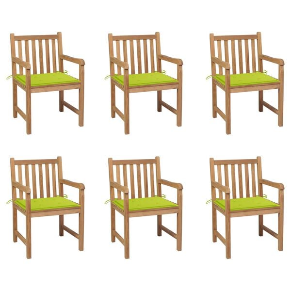 vidaXL Chaises de jardin lot de 6 avec coussins vert vif Bois de teck