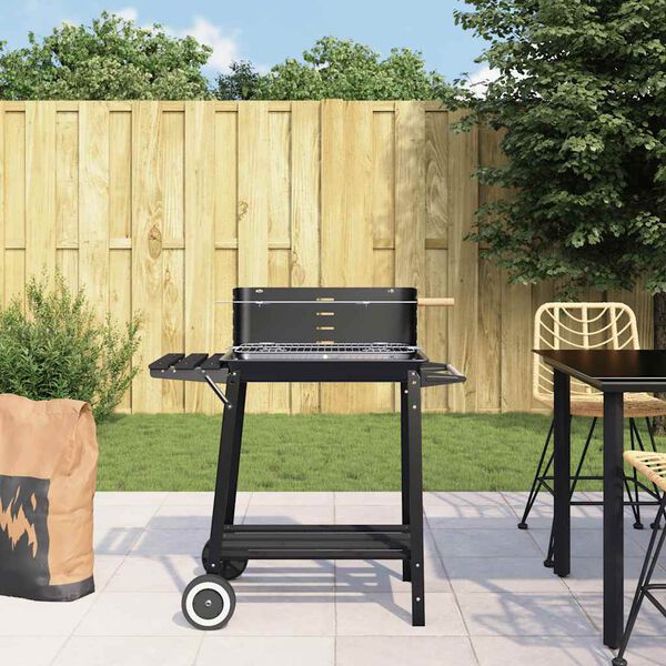 vidaXL Barbecue au charbon de bois avec roues noir acier