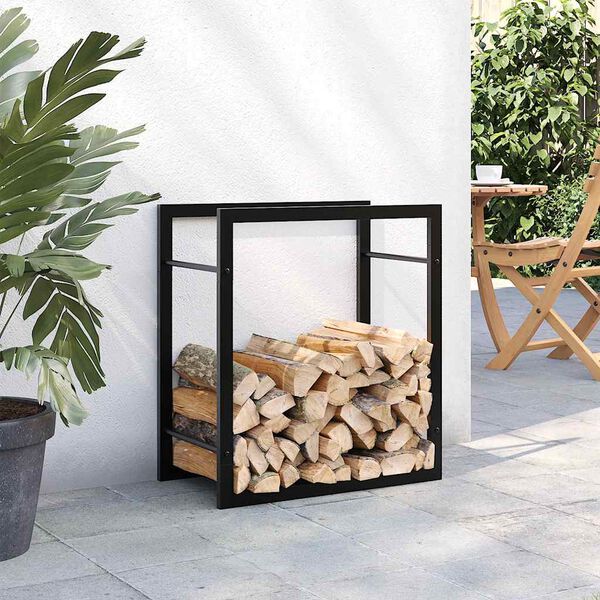 vidaXL Portant de bois de chauffage Noir mat 50x28x56 cm Acier